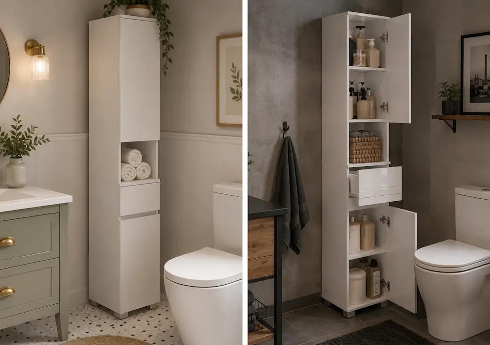 Petite salle de bain optimisée avec meubles gain de place