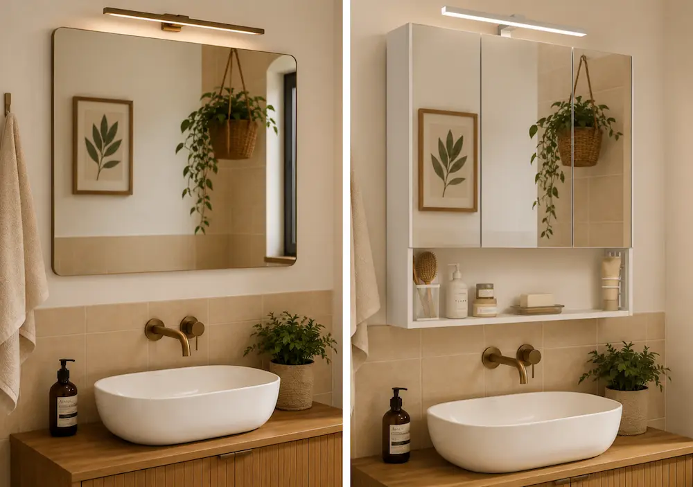Avant après avec un miroir armoire