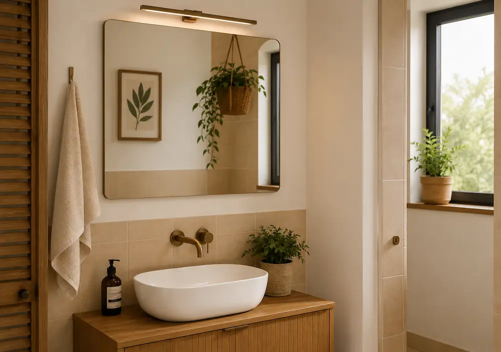 Salle de bain avec un miroir classique