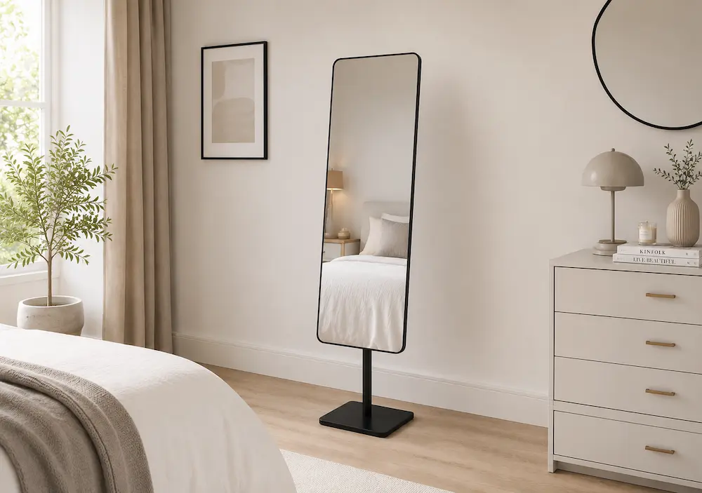 Salle de bain avec un miroir classique