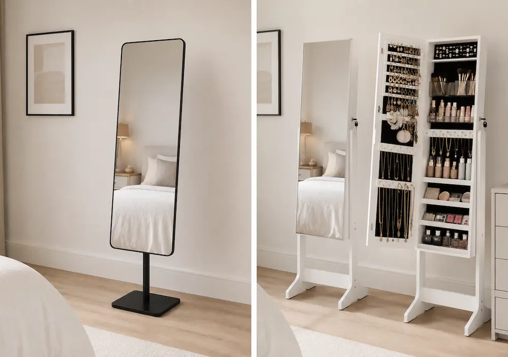 Avant après avec un miroir de rangement