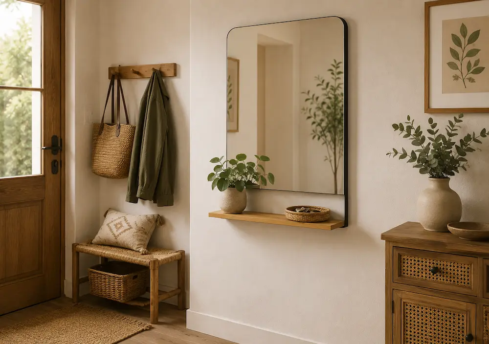 Organisation d'un miroir avec étagères
