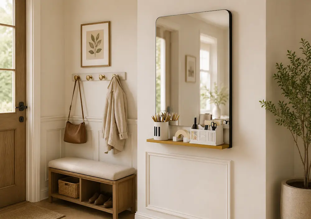 Utilisation d'un miroir avec étagères
