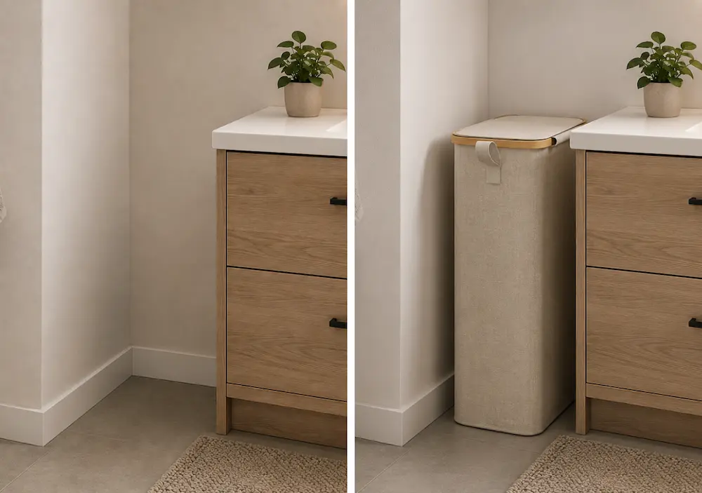 Avant après avec un panier à linge étroit