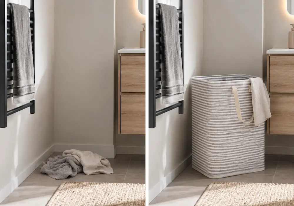 Avant après avec un panier à linge pliable