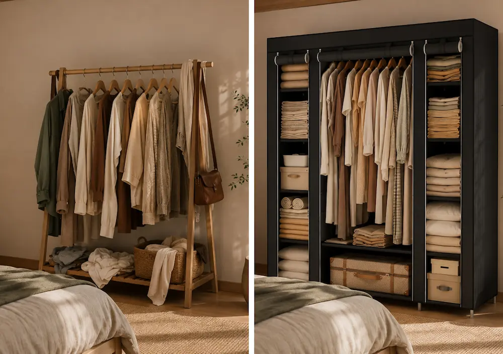 Avant après avec une penderie compacte dans une petite chambre