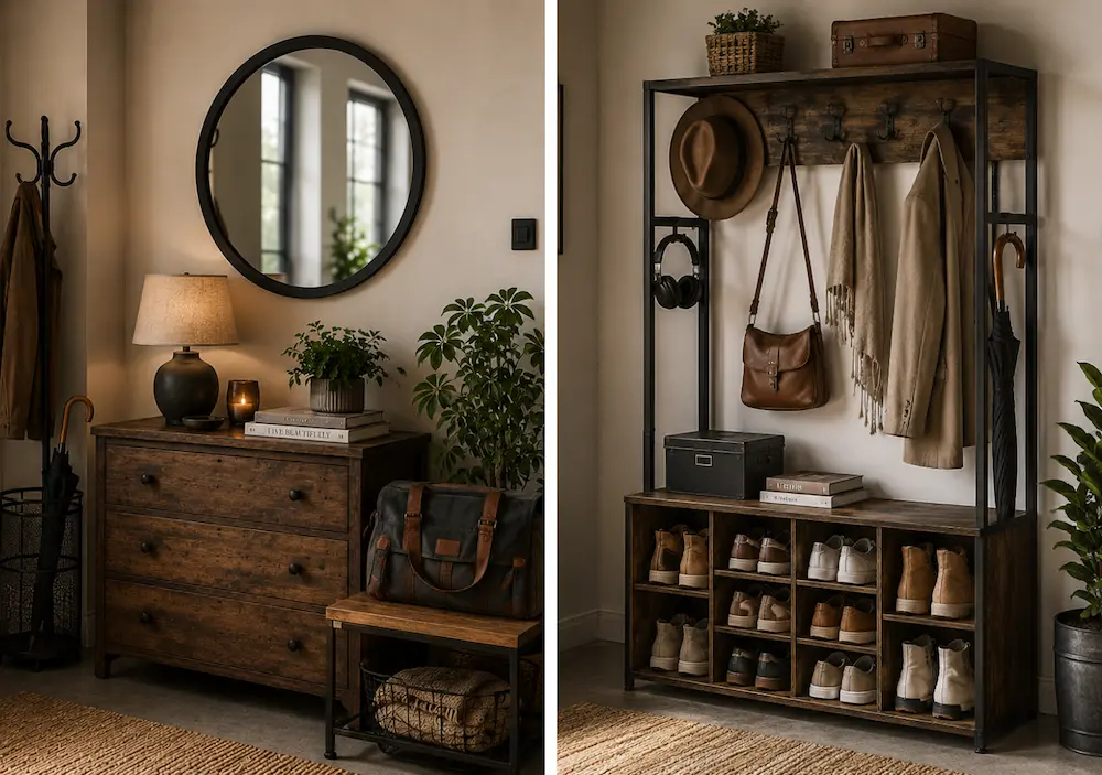 Avant après avec un vestiaire d'entrée