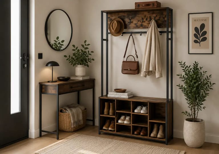 Vestiaire d'entrée avec rangement dans une petite entrée