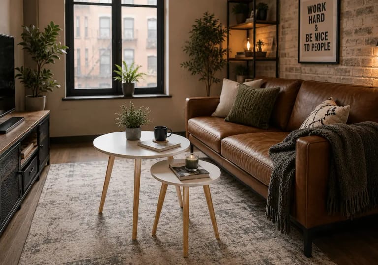 Table gigogne compacte dans un petit salon moderne