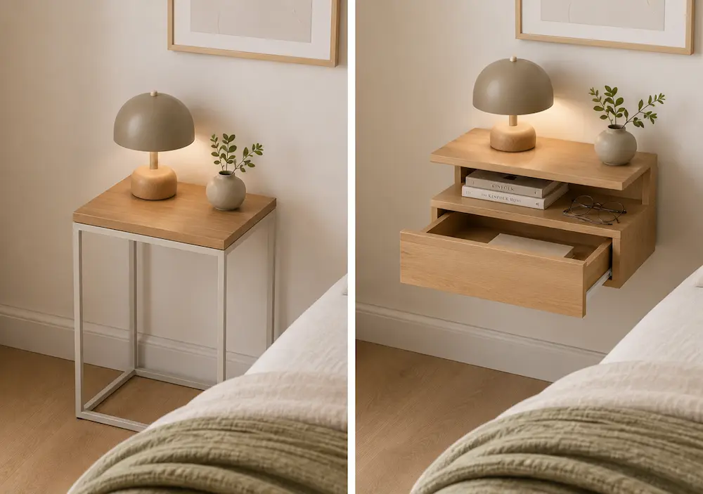 Avant après avec une table de chevet compacte