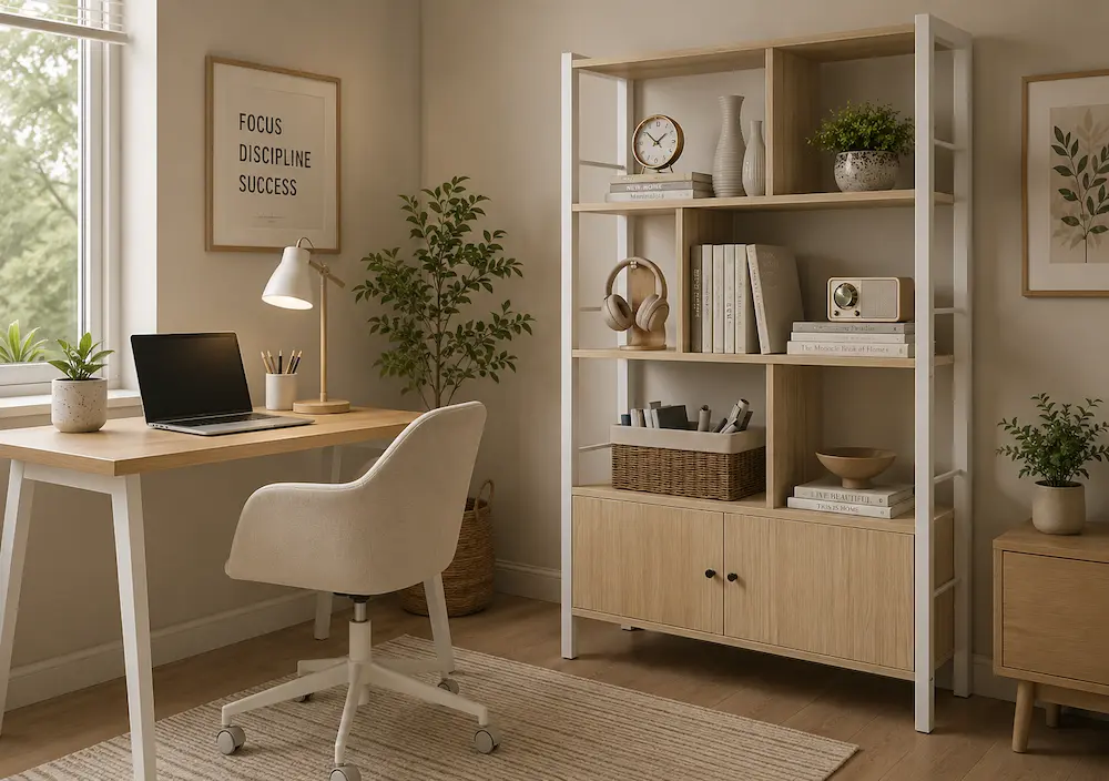 Bibliothèque étroite avec portes dans un petit salon