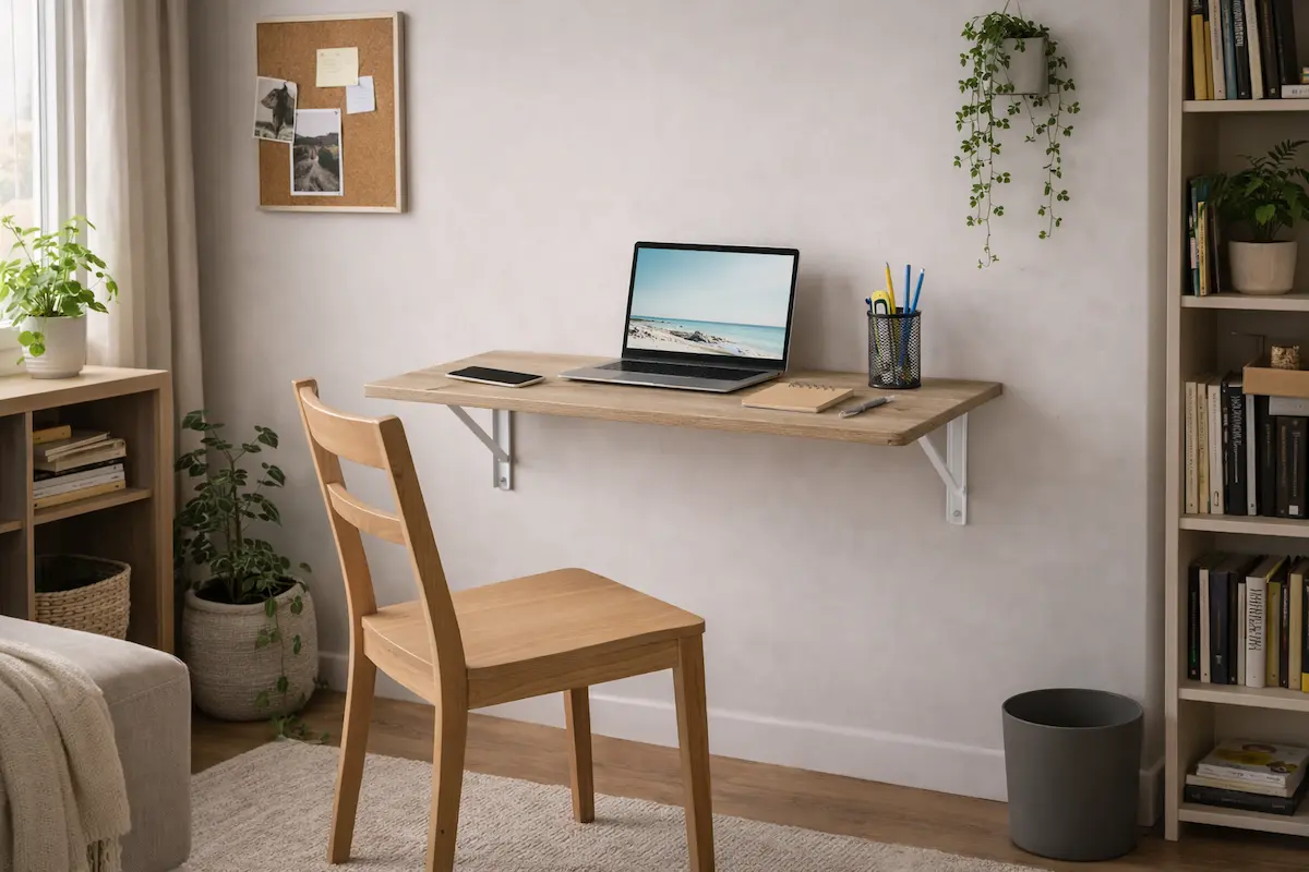 Bureau mural pliable dans un petit appartement