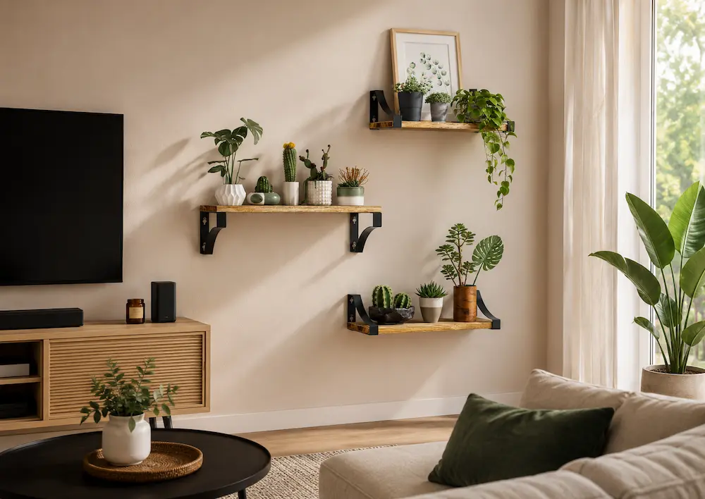 Étagère murale robuste dans un petit espace moderne