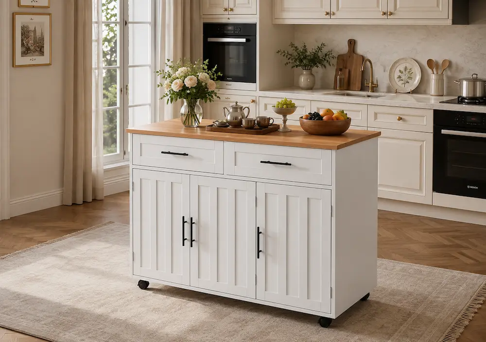 Îlot de cuisine avec table rabattable dans un petit espace