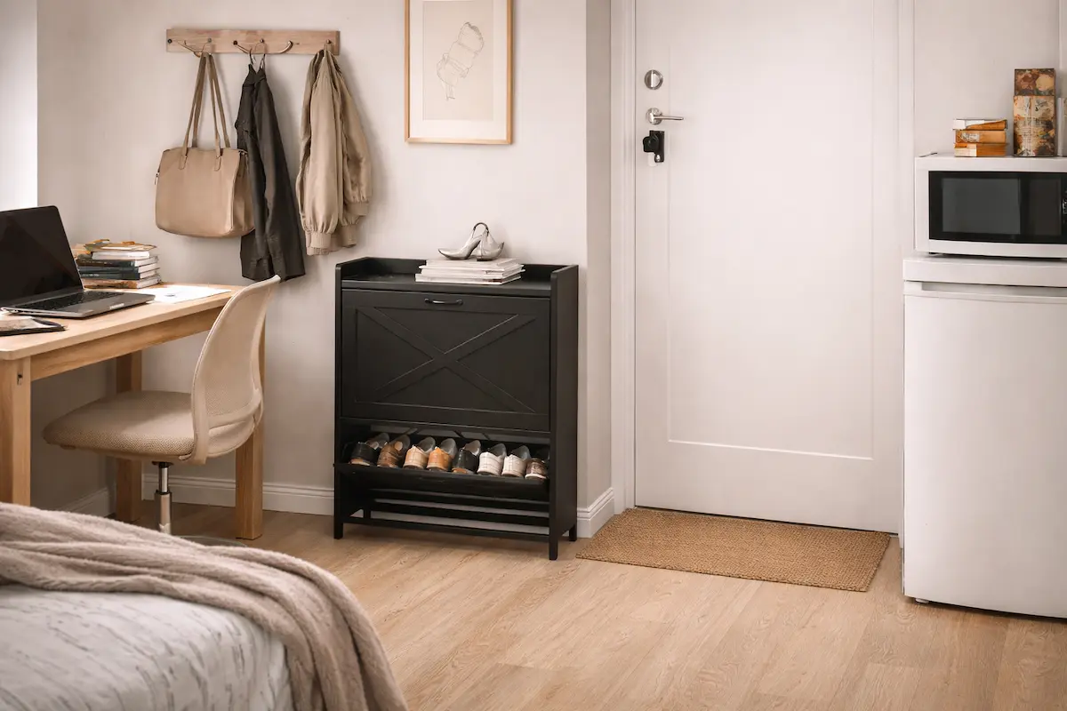 Meuble à chaussures slim dans un couloir étroit