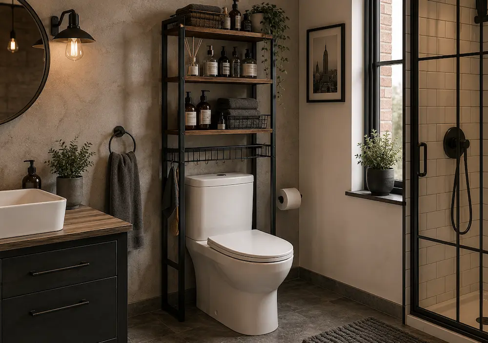 Meuble de salle de bain au-dessus des WC dans une petite salle de bain