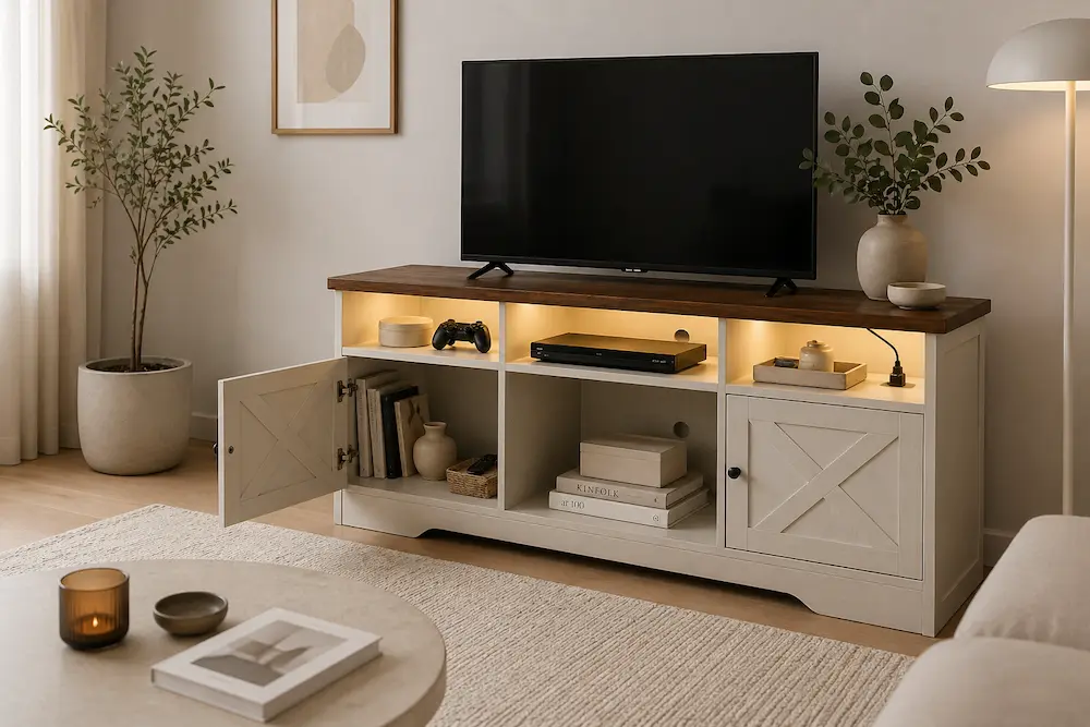 Meuble TV design multifonction dans un petit salon moderne
