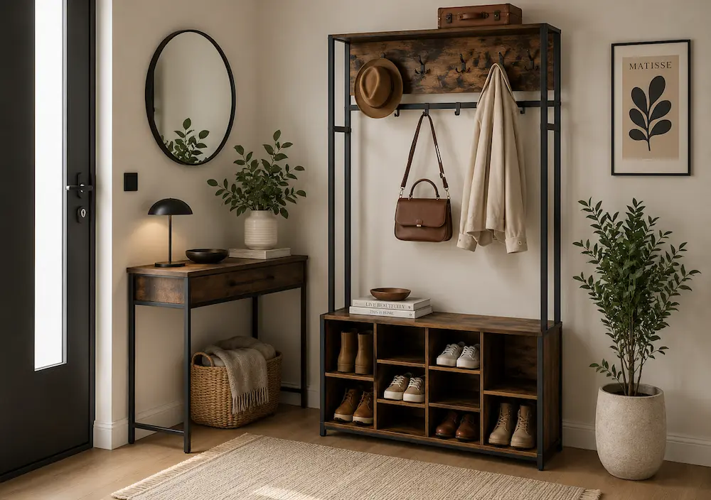 Vestiaire d'entrée avec rangement dans une petite entrée