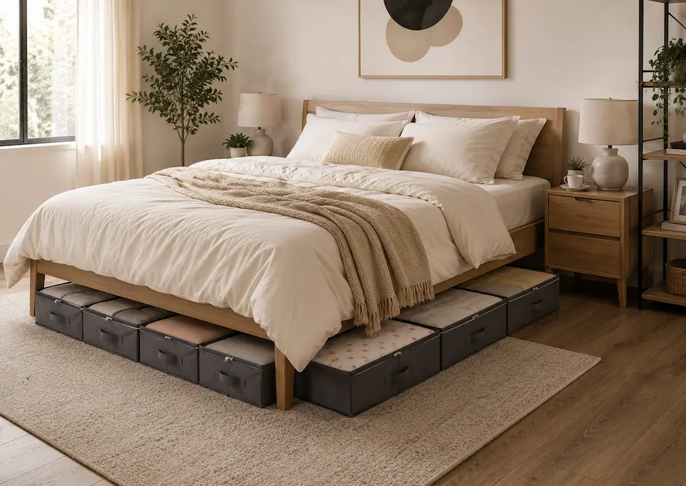 Rangement sous lit tissu design